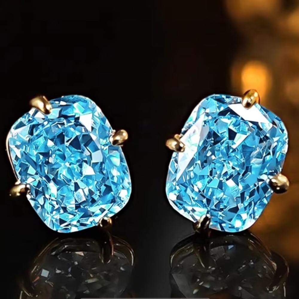 Private Label Gold and Sea Blue Crystal Stud Earrings - Women Jewelry